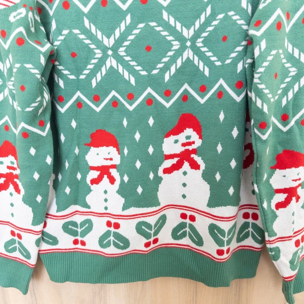 Womens Holiday Sweater Size M Green‎ Red Snowman Candy Cane Christmas Soft Cozy